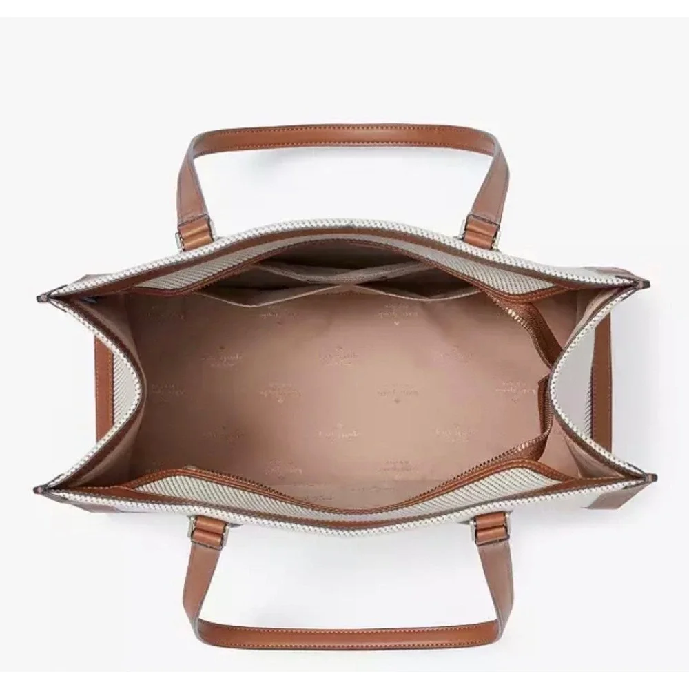 Kate Spade Ellie Large Tote Bag Canvas Brown Leather Shoulder Bag KF508 - Picture 3 of 9